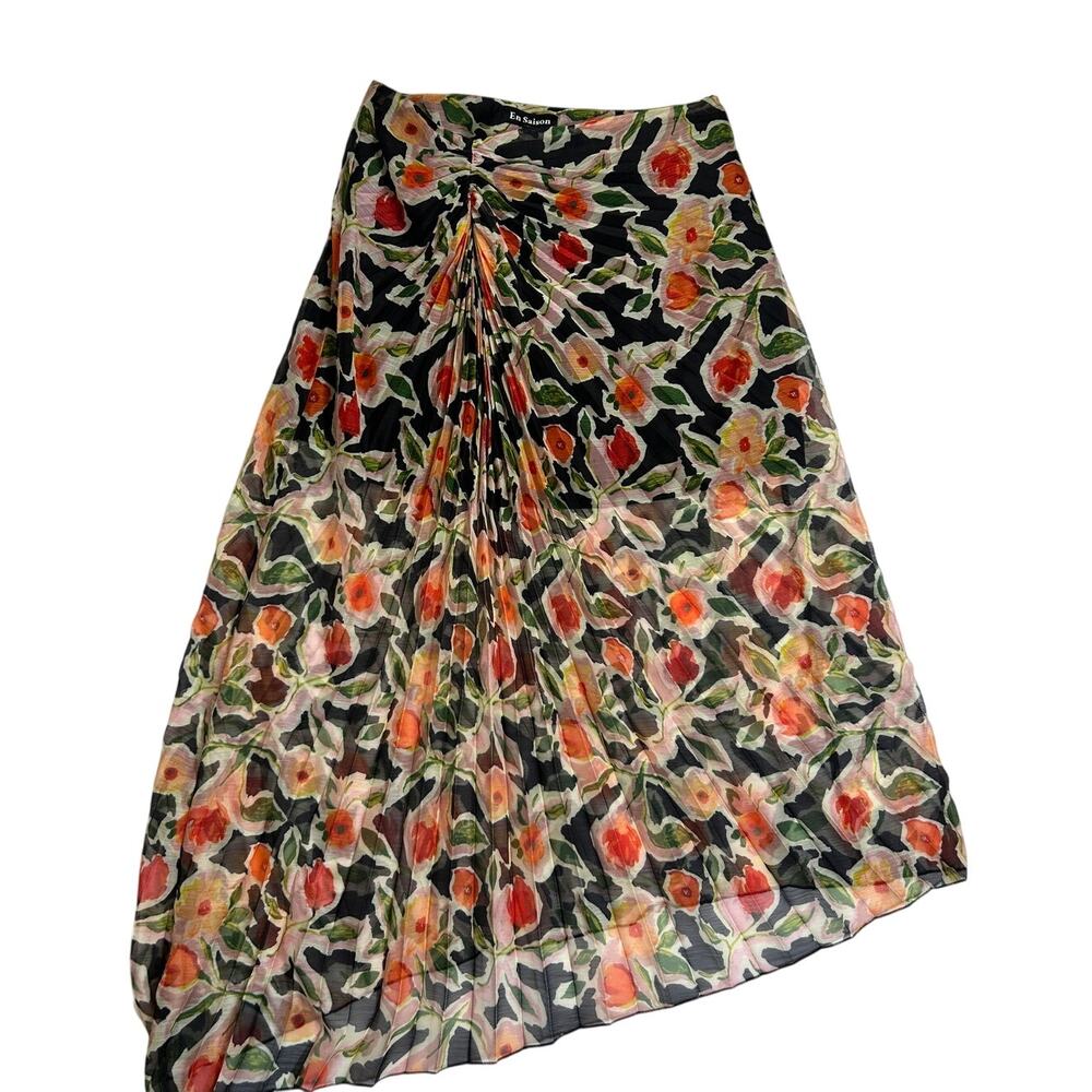 En Saison Eden Sheer Pleated Maxi Skirt Whimsigoth Fairycore Asymmetric Large LN